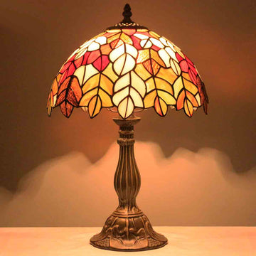 Tiffany Table Lamp Werfactory® Stained Glass Style Maple Leaf Bedside Lamp